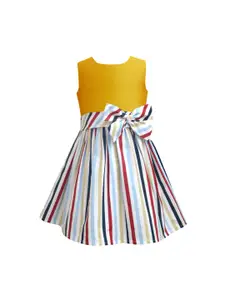 A.T.U.N. A T U N Mustard Yellow & White Striped A-Line Dress