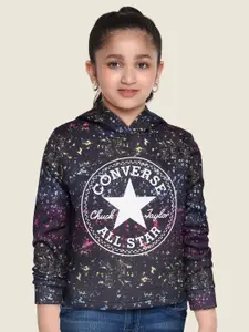 Converse Girls Black Printed Hooded Sweatshirt