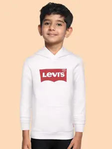 Levis Boys White Hooded Brand Logo Sweatshirt
