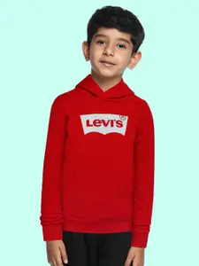 Levis Boys Red Hooded Brand Logo Sweatshirt