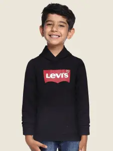 Levis Boys Black Hooded Brand Logo Sweatshirt