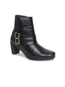 VALIOSAA Black Textured Block Heeled Boots
