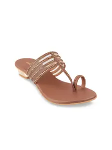 Mochi Beige Embellished Block Sandals