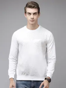 Park Avenue Men White & Grey Brand Logo Printed Sweatshirt