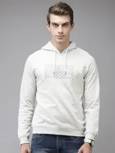 Park Avenue Men Grey Melange Printed Hooded Sweatshirt