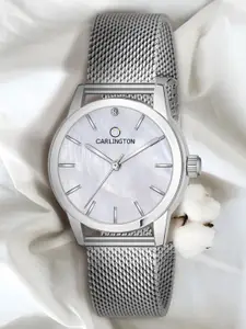 CARLINGTON Women Silver Mother of Pearl Dial Stainless Steel Bracelet Style Watch