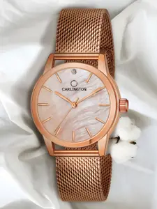 CARLINGTON Women Rose Gold-Toned Dial Stainless Steel Bracelet Analogue Watch CT2010