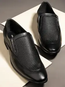 Provogue Men Black Solid Handcrafted Formal Slip-On Shoes