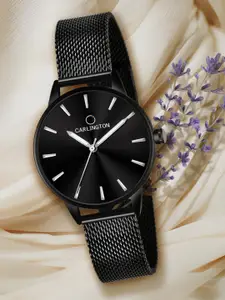 CARLINGTON Women Black Dial & Stainless Steel Bracelet Style Straps Analogue Watch CT2007