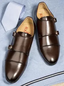 El Paso Men Brown Solid Handcrafted Formal Monk Shoes