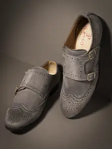 El Paso Men Grey Textured Formal Monk Shoes