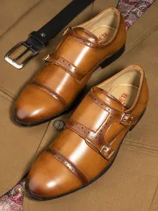 El Paso Men Tan Brown Solid Formal Monk Shoes