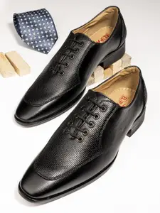 El Paso Men Black Textured Oxfords Formal Shoe