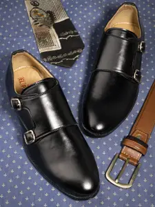 El Paso Men Black Solid Formal Monk Shoes