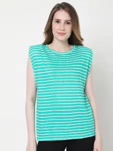 Vero Moda Women Sea Green & White Striped T-shirt