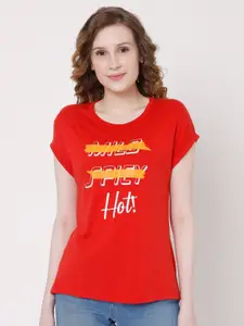 Vero Moda Women Red Typography Printed T-shirt