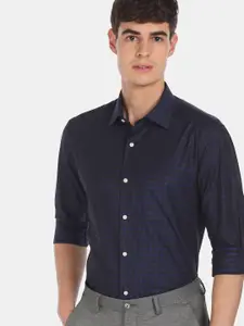 AD By Arvind Men Navy Blue Opaque Checked Formal Shirt