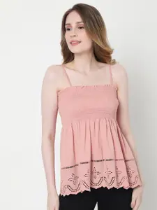 Vero Moda Pink STELLA Strappy Smocked with Cut-Outs Empire Top