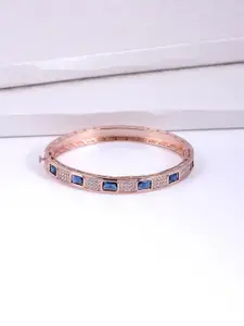 Tistabene Women Rose Gold-Plated & Blue Coloured Stone Studded Cuff Bracelet