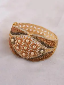 Tistabene Women Gold-Toned & White Pearls Gold-Plated Kada Bracelet