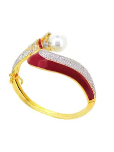Tistabene Women Gold-Toned & White Enamelled Bangle-Style Bracelet