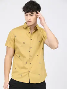 HIGHLANDER Men Yellow Slim Fit Opaque Printed Casual Shirt