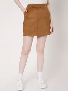 Vero Moda Women Brown Solid Straight Mini Skirt