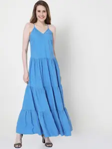 Vero Moda Women Blue Solid Shoulder Straps Layered Maxi Dress