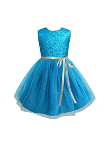 A.T.U.N. A T U N Turquoise Blue Embellished Net Dress