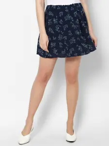 AMERICAN EAGLE OUTFITTERS Women Navy Blue Floral Printed Flared Mini Skirt