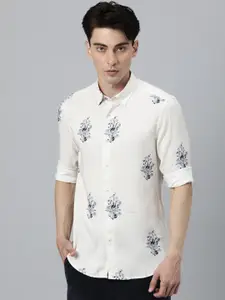 RARE RABBIT Men Off White Slim Fit Floral Opaque Printed Cotton Casual Shirt