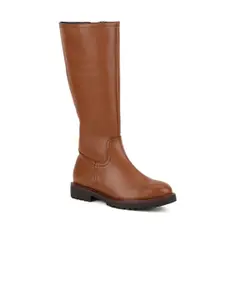 Bruno Manetti Women Tan Leather High-Top Flat Boots