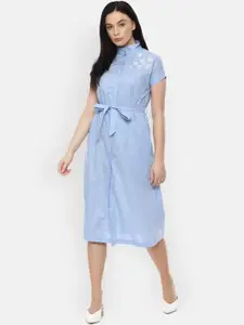 Van Heusen Woman Blue Striped Shirt Midi Dress