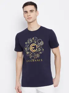 Marvel by Wear Your Mind Men Navy Blue & Yellow Printed T-shirt