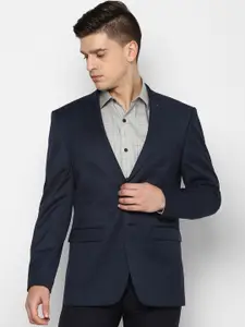 Allen Solly Allen Solly Men Navy Blue Checked Slim-Fit Single-Breasted Formal Blazer