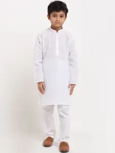 KRAFT INDIA Boys White Geometric Embroidered Cotton Kurta