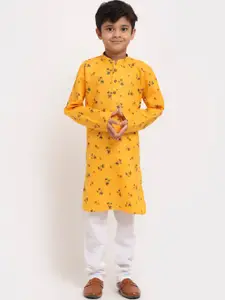 KRAFT INDIA Boys Yellow & Green Floral Printed Straight Kurta