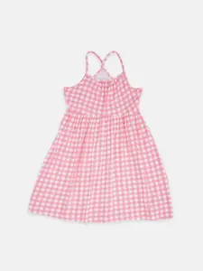 Pantaloons Junior Girls Pink & White Checked Shoulder Straps A-Line Dress