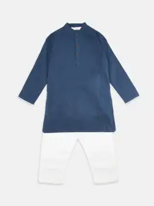 indus route by Pantaloons Boys Navy Blue Regular Pure Cotton Kurta with Pyjamas