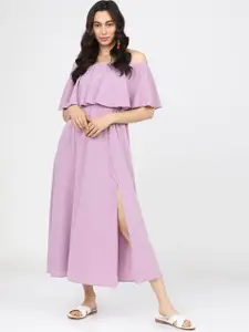 Tokyo Talkies Lavender Off-Shoulder Maxi Dress