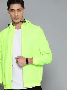 Slazenger Men Fluorescent Green Reflective Strip Solid Hooded Running Rapid-Dry Jacket