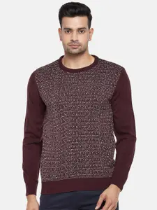 BYFORD by Pantaloons Men Burgundy & White Pullover Sweater