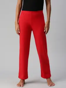 NOT YET by us NOT YET by us Women Red Solid Mid-Rise Cotton Lounge Pants