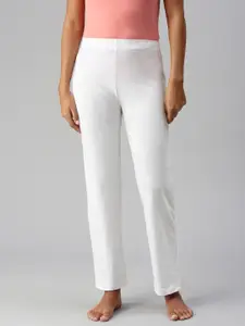 NOT YET by us Women White Solid Cotton Lounge Pants