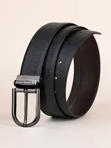LOUIS STITCH Men Black Textured Leather Formal Belt