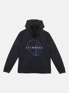YK Marvel Boys Black Eternals Printed Hooded Sweatshirt
