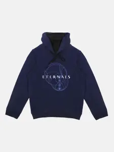 YK Marvel Boys Navy Blue Eternals Printed Hooded Sweatshirt
