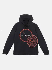 YK Marvel Boys Black Eternals Printed Hooded Sweatshirt