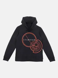 YK Marvel Boys Black Eternals Printed Hooded Sweatshirt