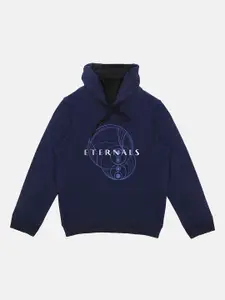 YK Marvel Boys Navy Blue Eternals Printed Hooded Sweatshirt